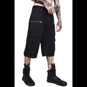 KILLSTAR DEAD BORED SHORTS BELOW KNEE CARGO GOTHIC PUNK COTTON PANTS BLACK